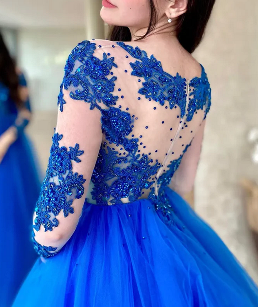 Women Lace Appliques Prom Dresses Long Sleeves Evening Party Dress YPD039