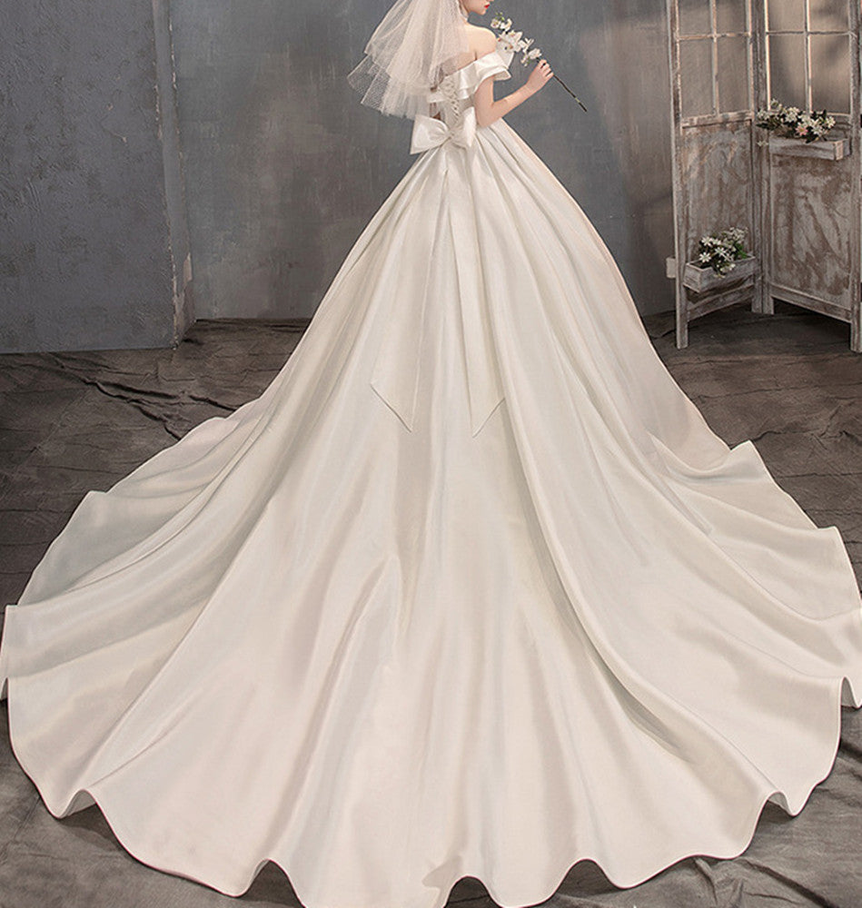 Women Satin Wedding Dresses Long A-Line Bridal Gowns YWD059
