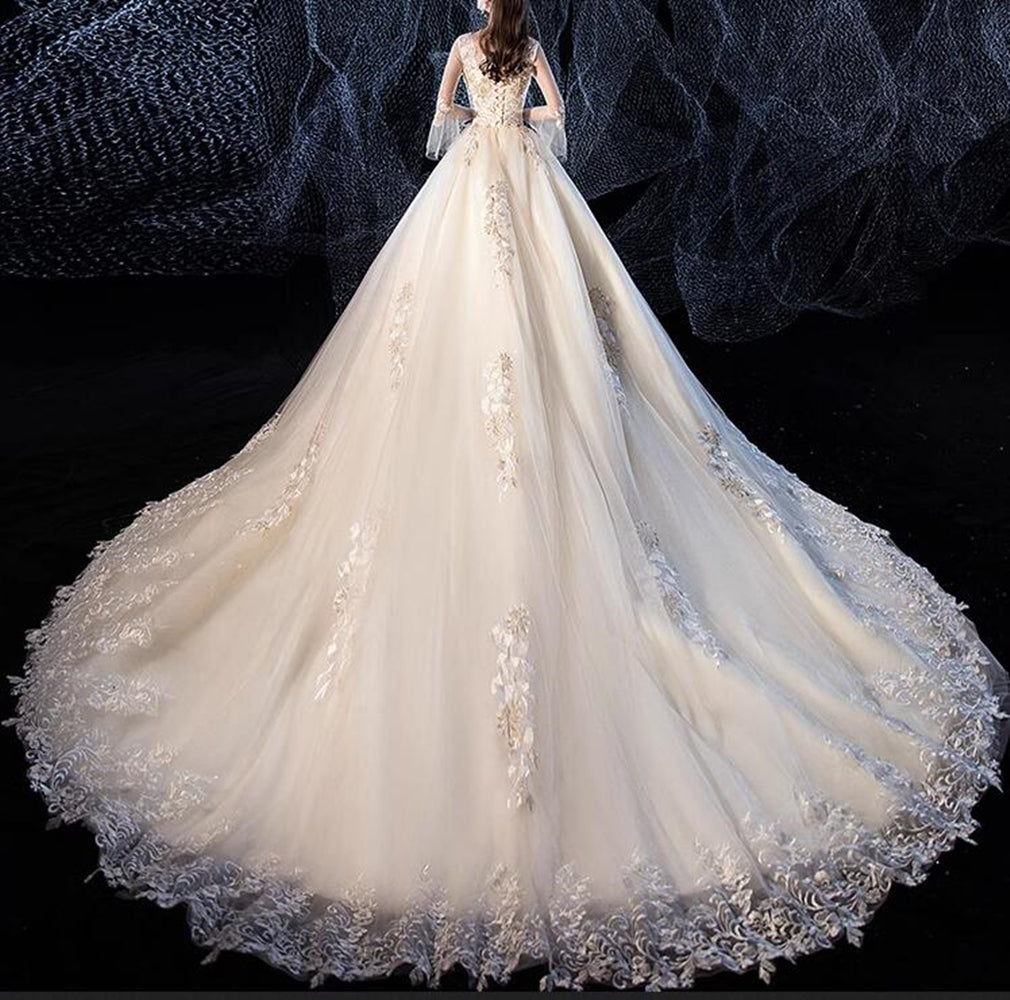 Women Luxury Appliques Wedding Dresses Long A-Line Bridal Gowns YWD039