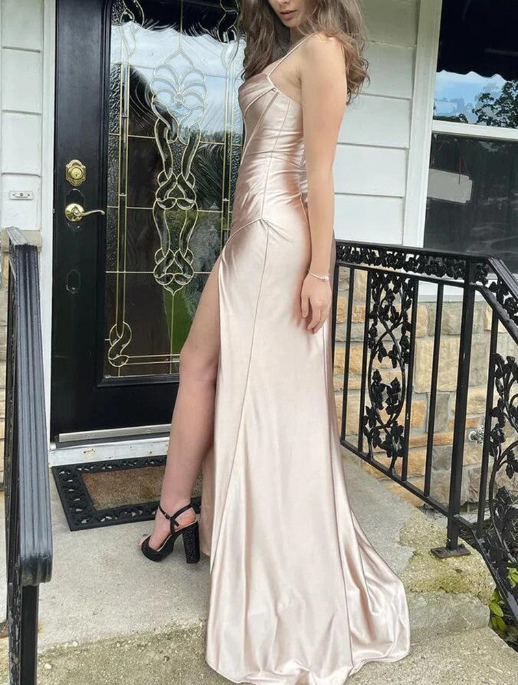 Women Side Slit Prom Dresses Simple Long Evening Gowns Formal Party Dress YPD329