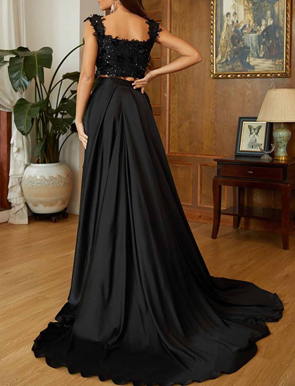 Women A-Line Appliques Prom Dresses Long Slit Evening Gowns Formal Party Dress YPD577
