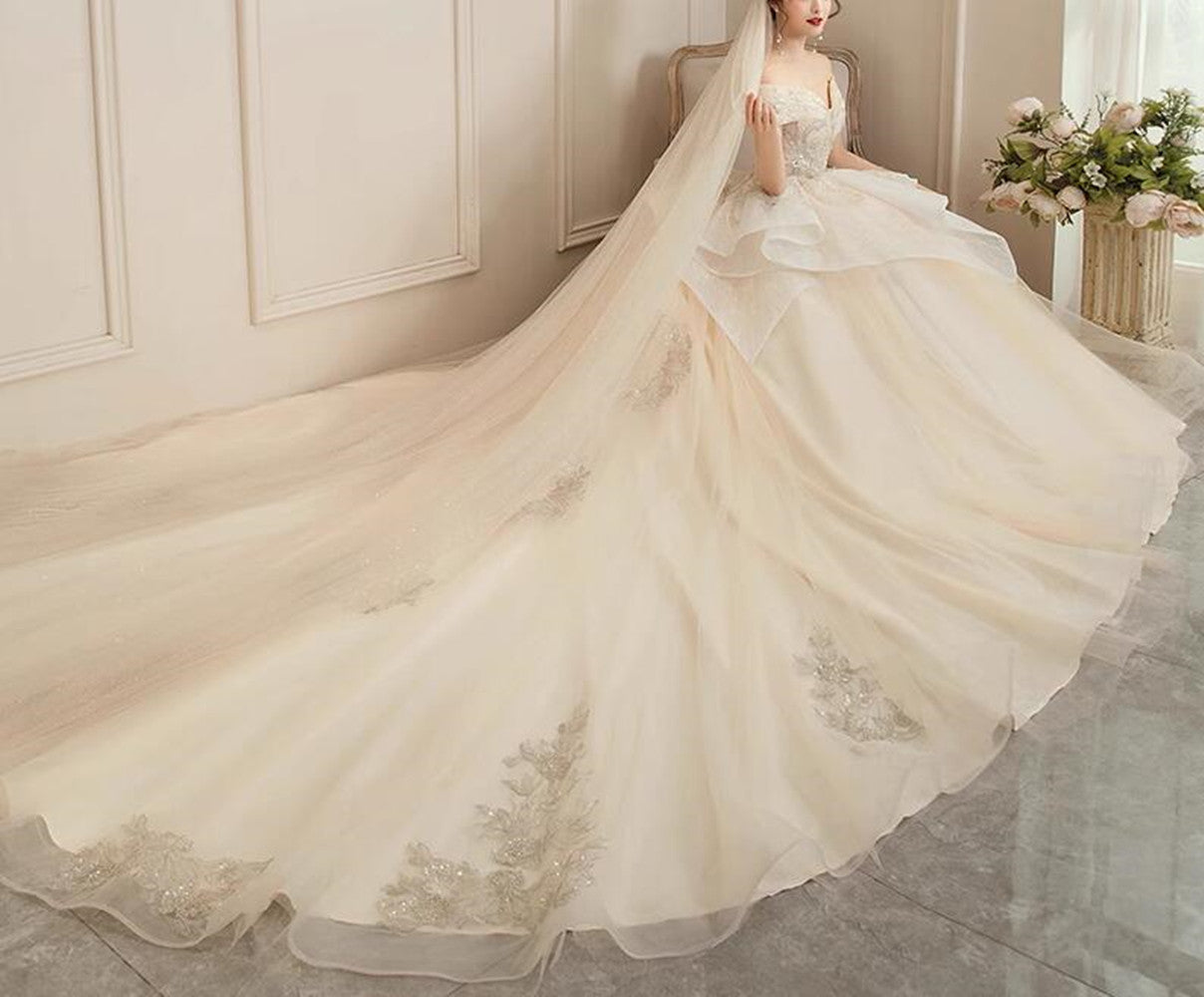 Women Beaded Wedding Dresses Off Shoulder Long Bridal Gowns YWD046