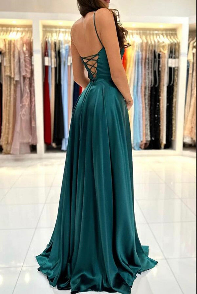Women Simple Prom Dresses Long Side Slit Evening Gowns Formal Party Dress YPD308