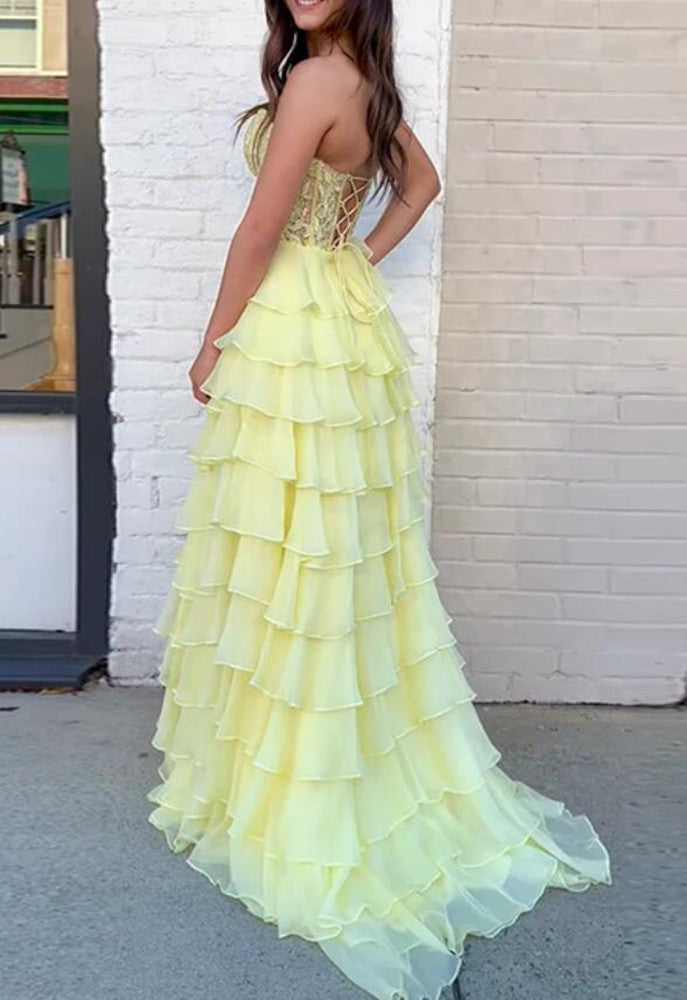 Women Lace Prom Dresses Long Ruffles Evening Gowns Formal Party Dress YPD294