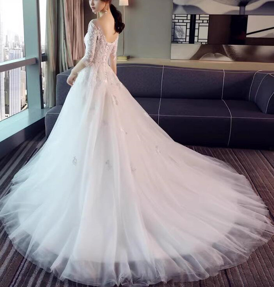 Women Tulle Appliques Wedding Dresses Long A-Line Bridal Gowns YWD036