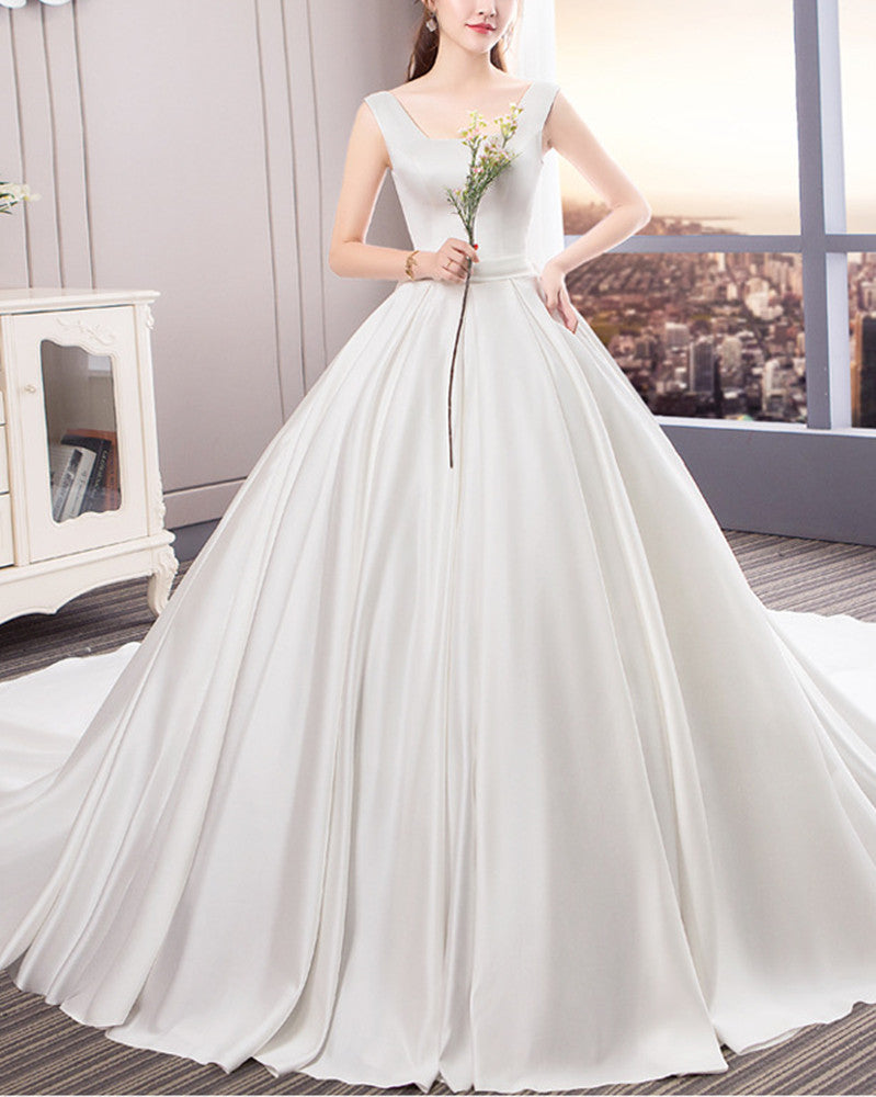 Women Satin Wedding Dresses Long A-Line Bridal Gowns YWD029