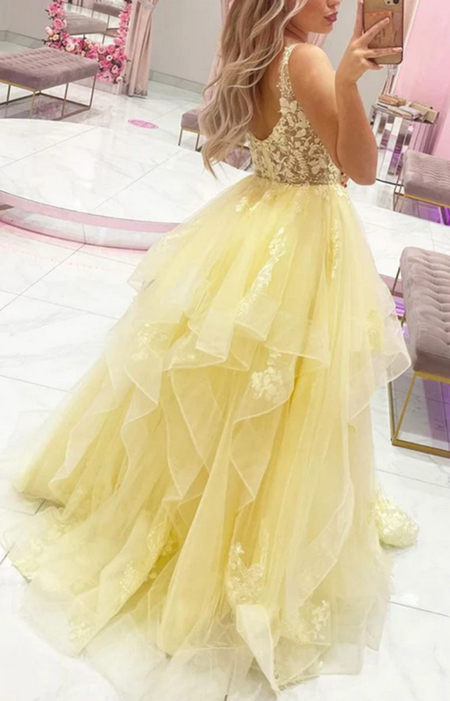 Women Lace Prom Dresses Long Appliques Evening Party Dress YPD079