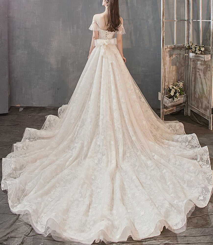 Women Lace Wedding Dresses A-Line Long Appliques Bridal Gowns YWD050