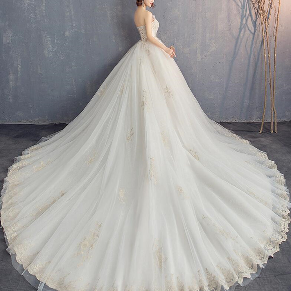 Women Tulle Appliques Wedding Dresses Long A-Line Bridal Gowns YWD042