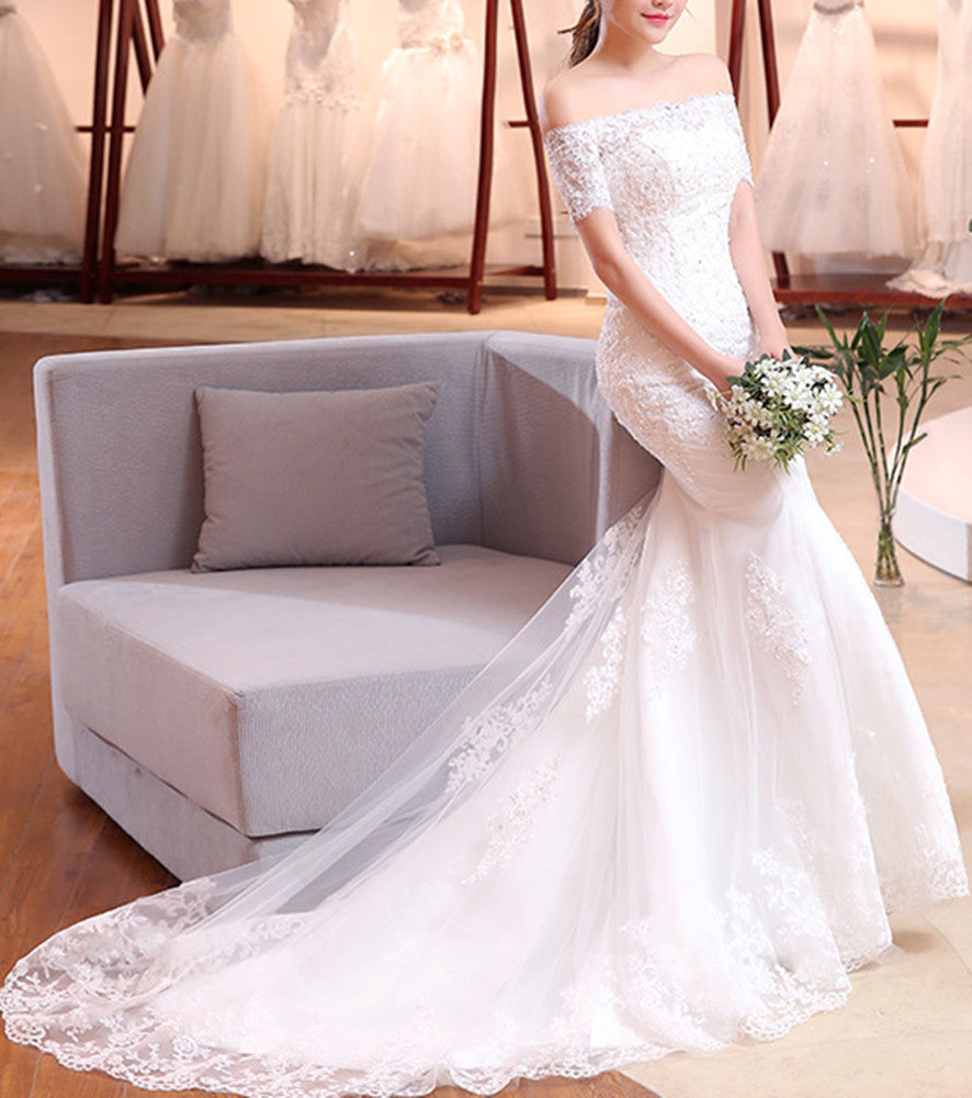 Women Mermaid Lace Wedding Dresses Long Appliques Bridal Gowns YWD016