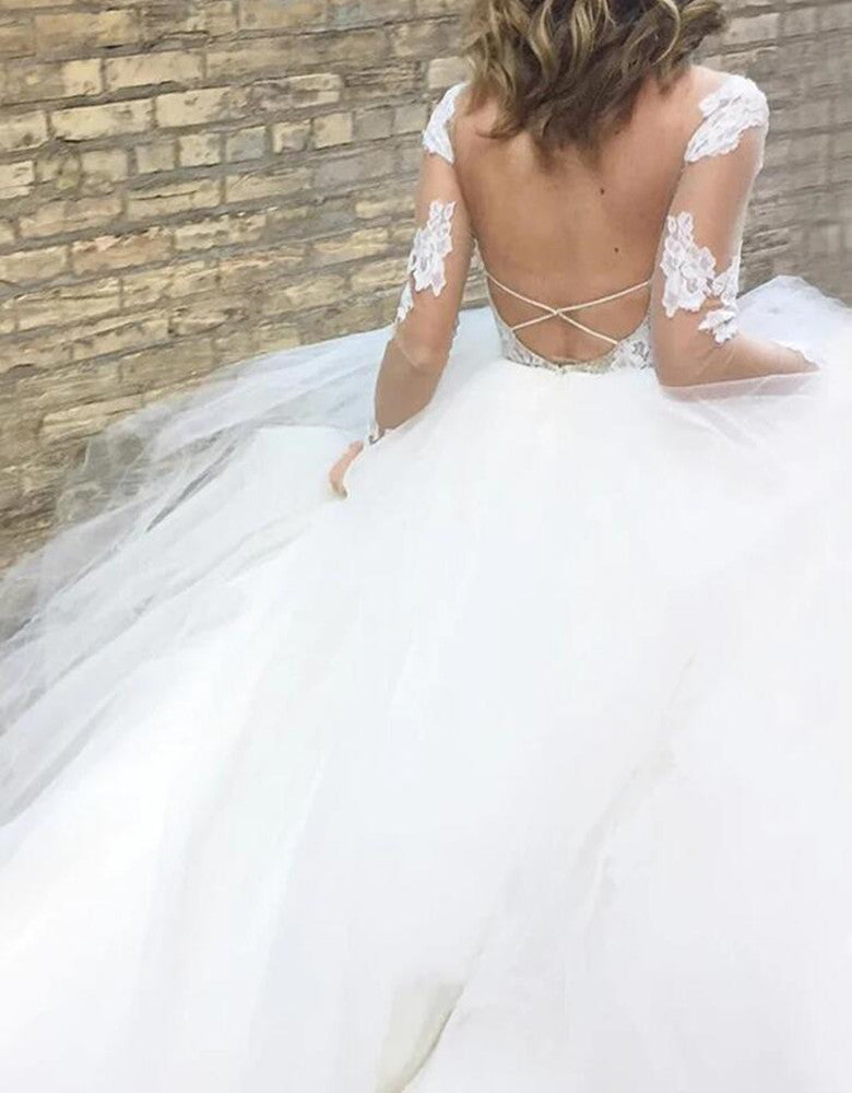 Women Lace Appliques Wedding Dresses Long Sleeves Bridal Gowns YWD108
