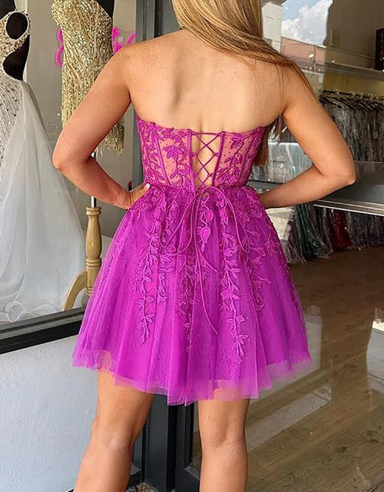 Women Fuchsia Prom Dresses Short Cocktail Gowns Girls Appliques Homecoming Dresses Short Graduation Dress YHD292