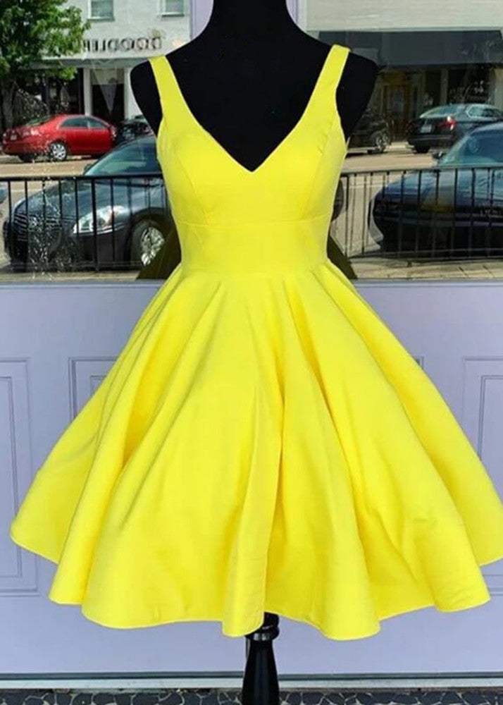 Women Satin Prom Dresses Short Cocktail Gowns Girls V-Neck Homecoming Dresses Short Graduation Dress YHD278