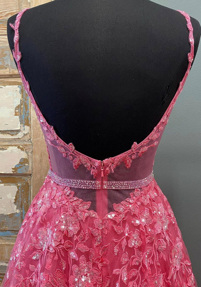 Women V-Neck Lace Prom Dresses Long Appliques Evening Party Dress YPD076