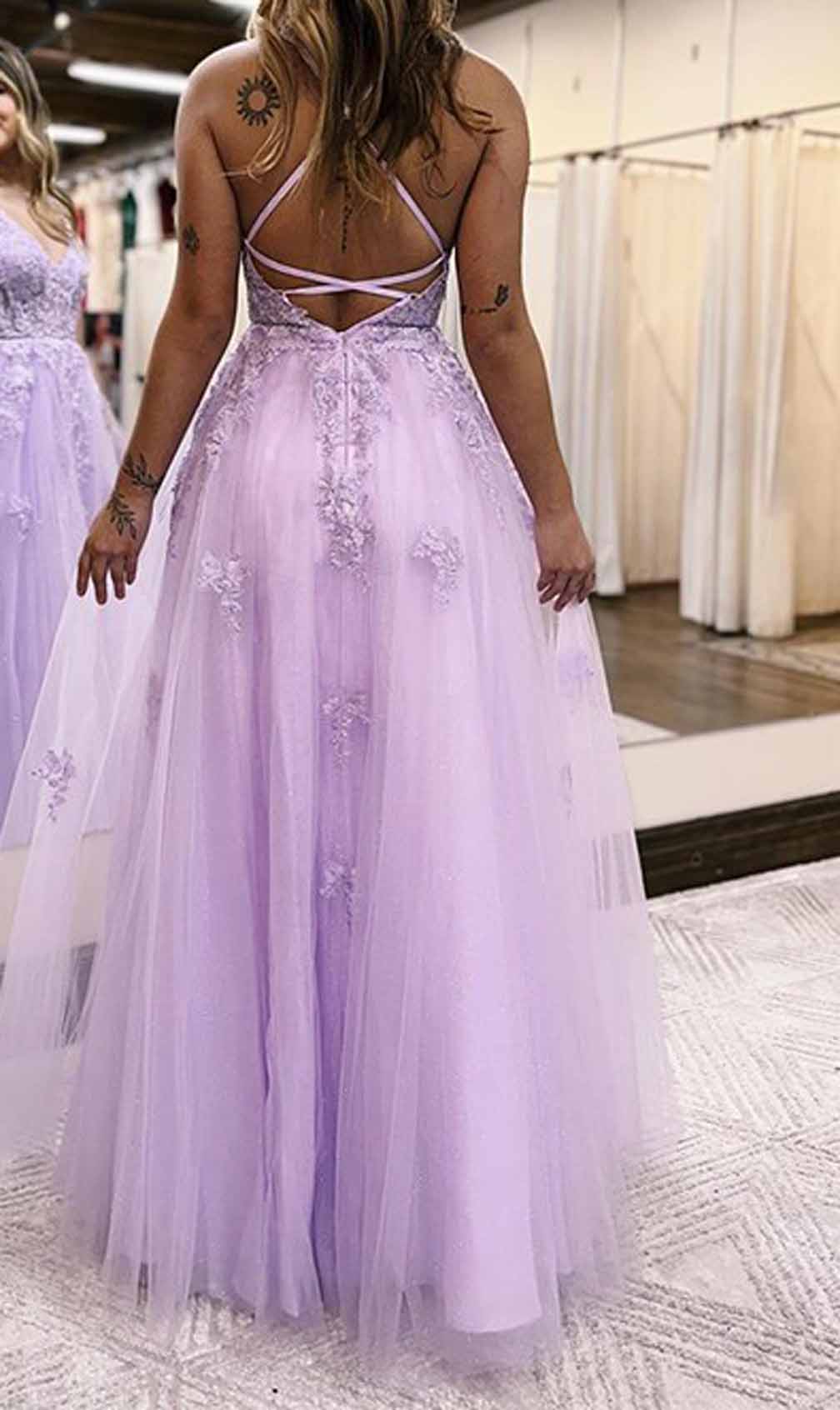 Women A-Line Appliques Prom Dresses Long V-Neck Evening Gowns Formal Party Dress YPD572