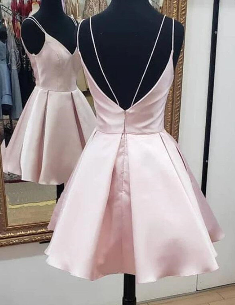 Women Satin Prom Dresses Short Cocktail Gowns Girls V-Neck Homecoming Dresses Short Graduation Dress YHD259
