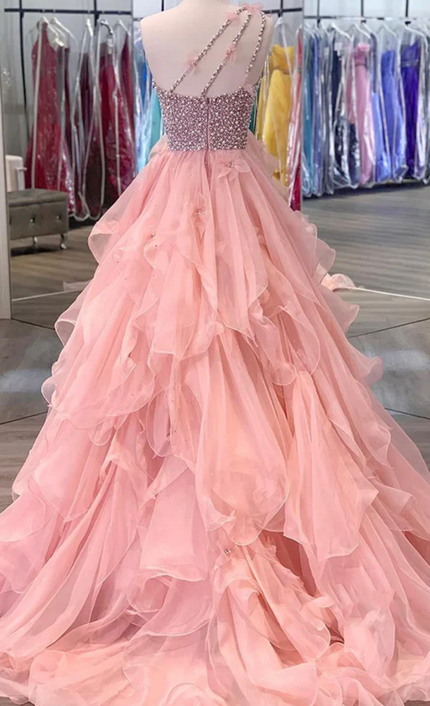 Women Beaded Prom Dresses Long One Shoulder Evening Party Dress YPD021
