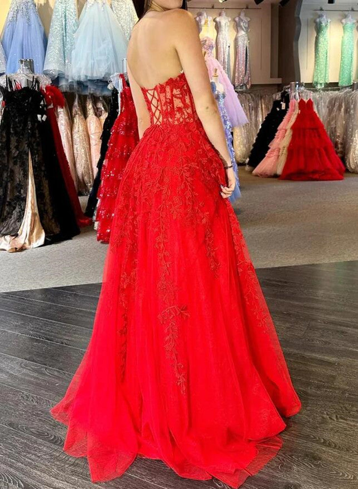 Women Red Appliques Prom Dresses Long Sweetheart Evening Gowns Formal Party Dress YPD383