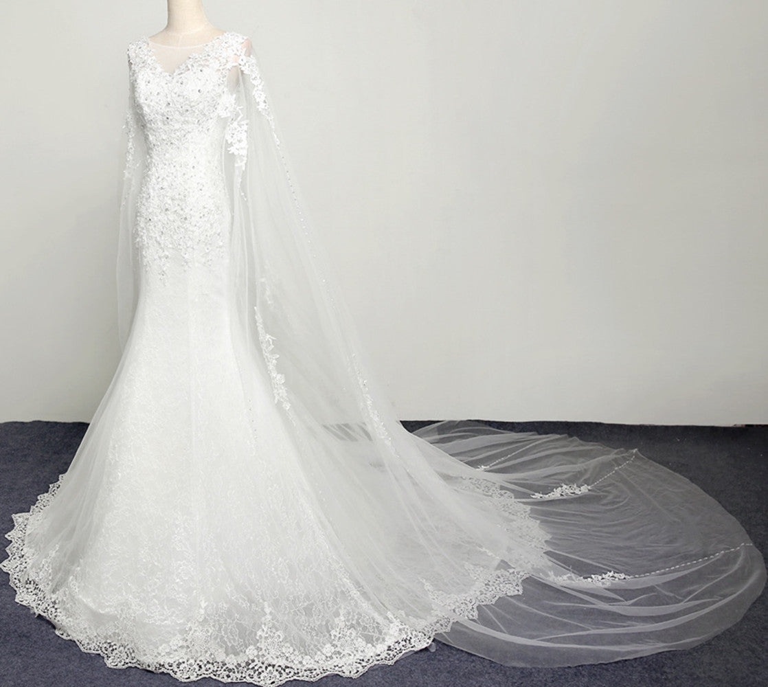 Women Mermaid Long Wedding Dresses Tulle Appliques Bridal Gowns YWD024