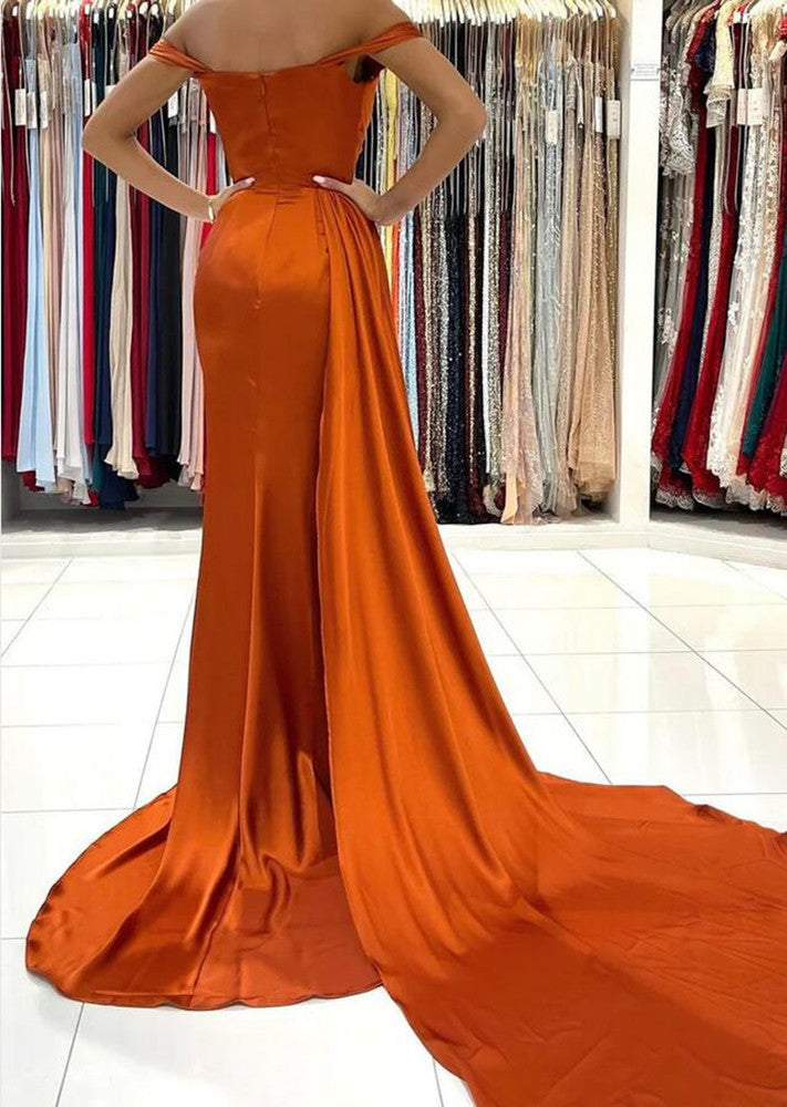 Women Mermaid Satin Prom Dresses Long Side Slit Evening Gowns Formal Party Dress YPD356