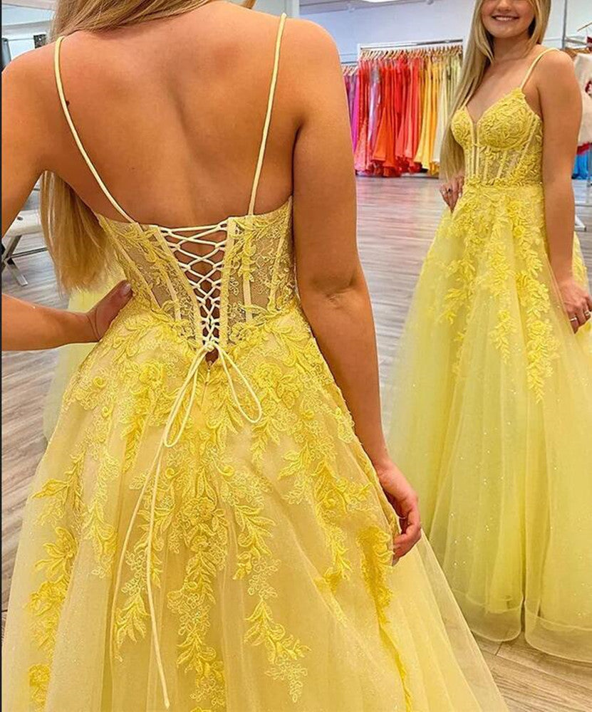 Women Tulle Appliques Prom Dresses Long A-Line Evening Gowns Formal Party Dress YPD399