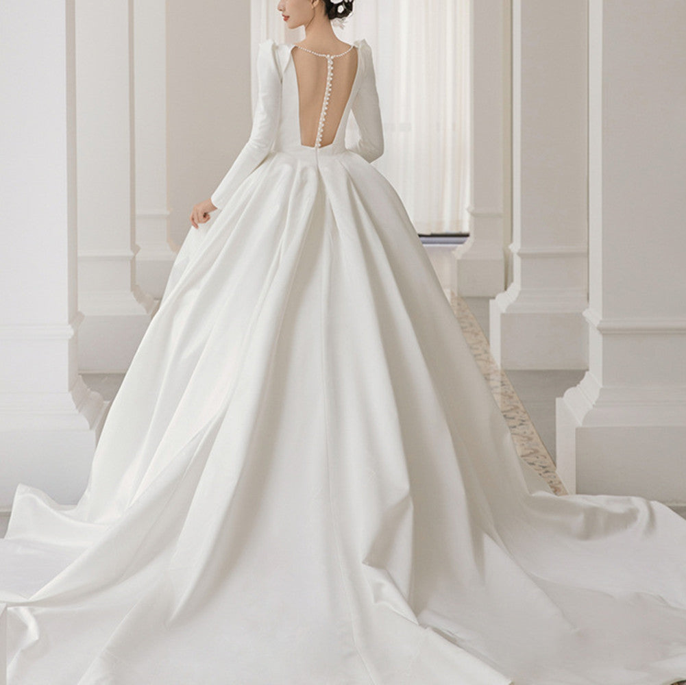 Women Satin Wedding Dresses Simple Long A-Line Bridal Gowns YWD067