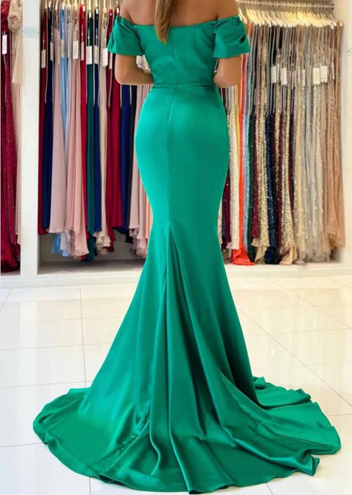 Women Mermaid Satin Prom Dresses Long Off Shoulder Evening Gowns Formal Party Dress YPD357