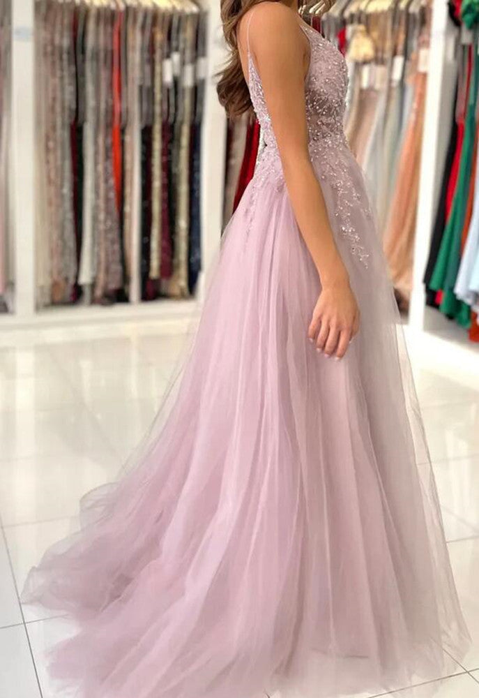 Women Tulle Beaded Prom Dresses Long A-Line Evening Gowns Formal Party Dress YPD347