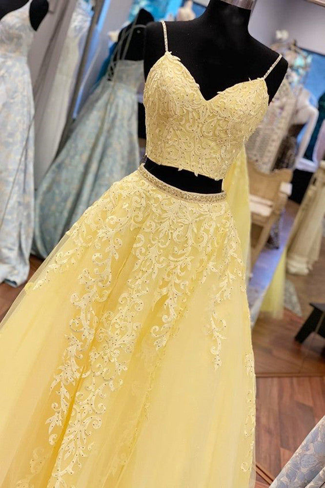 Women Lace Appliques Prom Dresses Long 2 Pieces Evening Party Dress YPD020