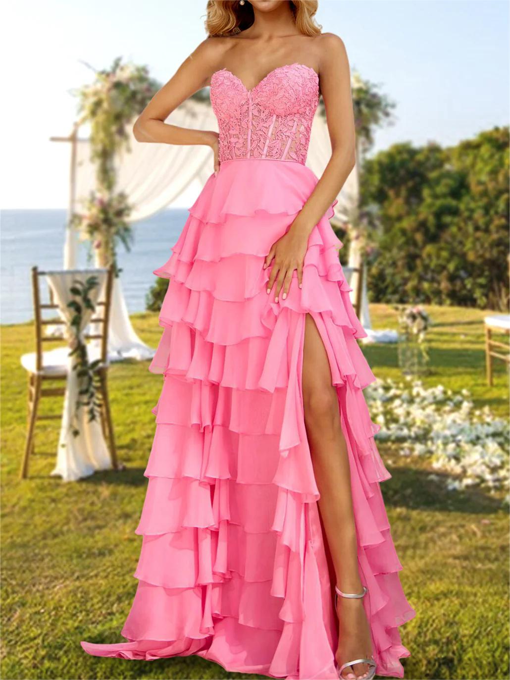 Women A-Line Prom Dresses Long Lace Side Slit Evening Gowns Sweetheart Formal Party Dress YPD691