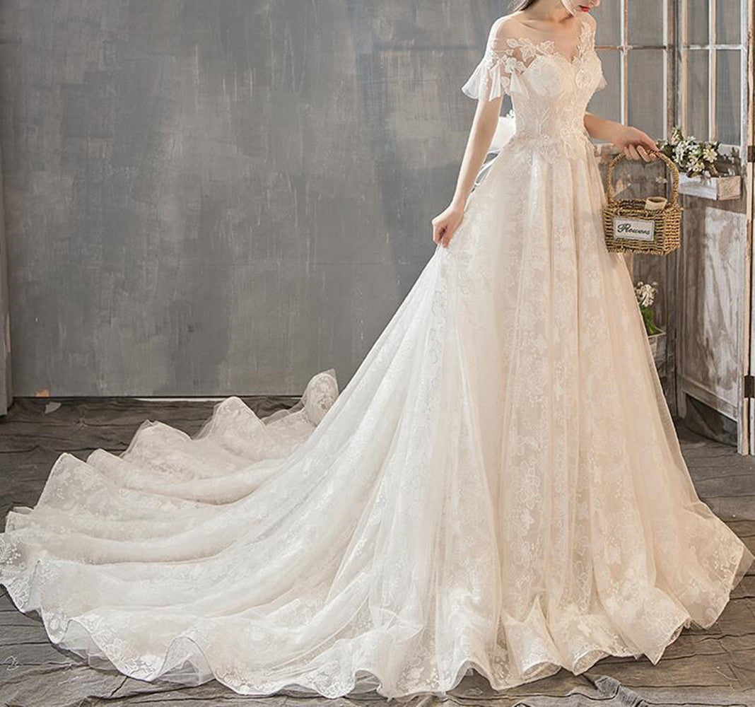 Women Lace Wedding Dresses A-Line Long Appliques Bridal Gowns YWD050