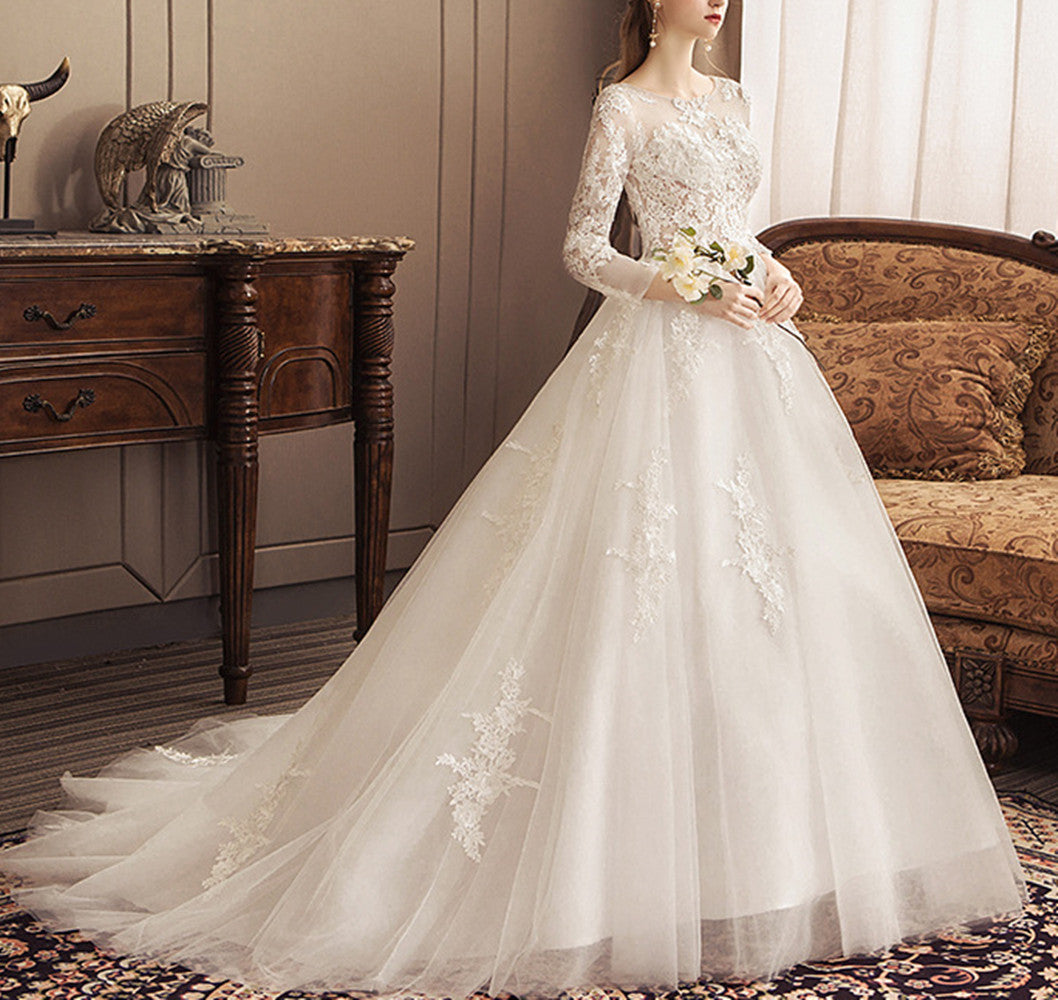Women A-Line Lace Wedding Dresses Long Appliques Bridal Gowns YWD017