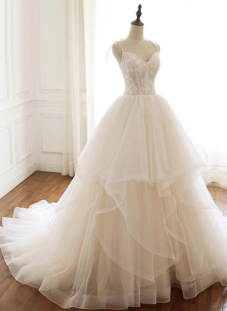 Women A-Line Wedding Dresses Long Tulle Appliques Bridal Gowns YWD071