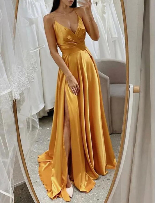 Women Sexy High Side Slit Prom Dresses Long V-Neck Evening Gowns Formal Party Dress YPD412