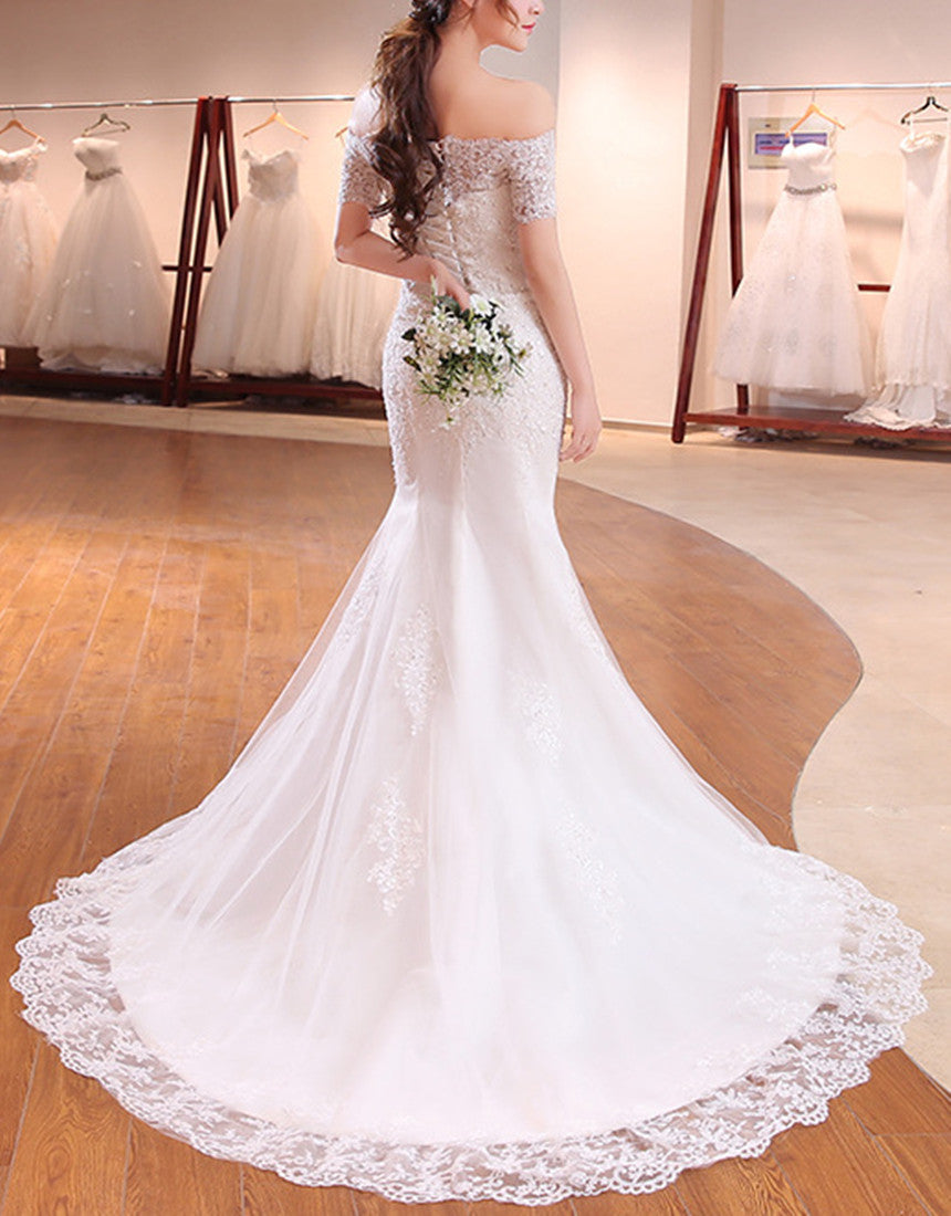 Women Mermaid Lace Wedding Dresses Long Appliques Bridal Gowns YWD016