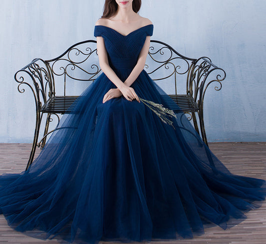 Women V-Neck Prom Dresses Long Tulle Evening Party Dress YPD248