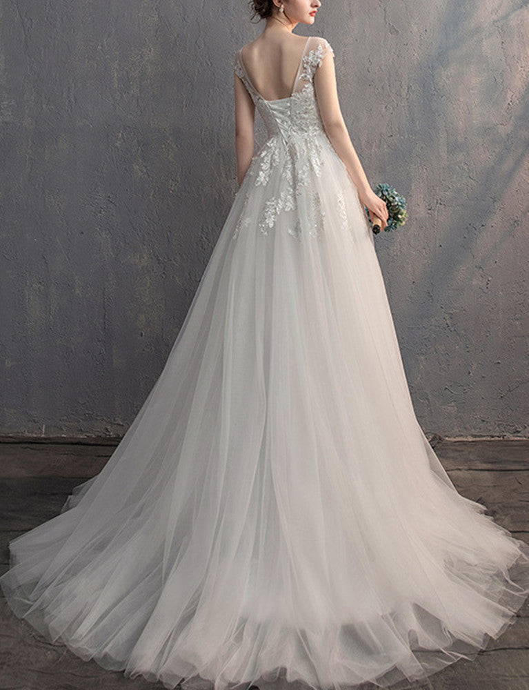 Women Tulle Appliques Wedding Dresses Long A-Line Bridal Gowns YWD030