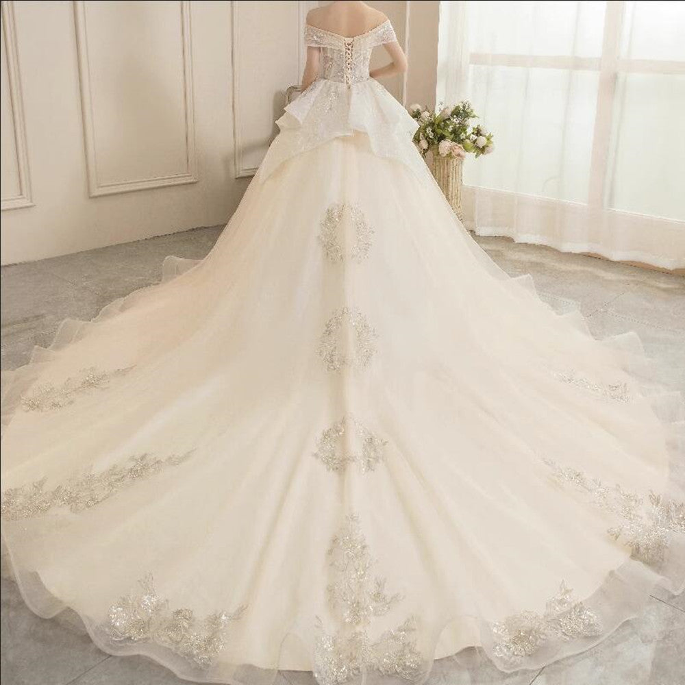 Women Beaded Wedding Dresses Off Shoulder Long Bridal Gowns YWD046