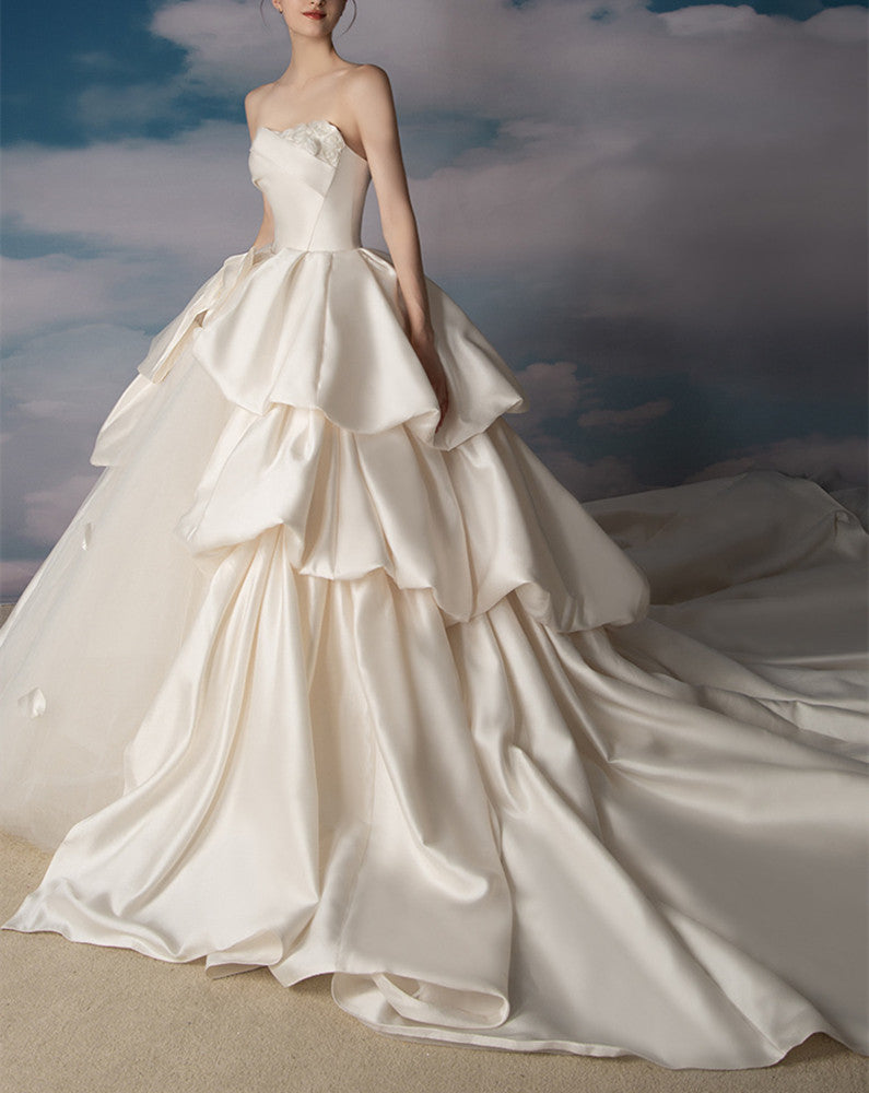 Women Satin and Tulle Wedding Dresses Long A-Line Bridal Gowns YWD069