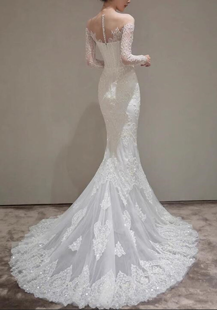 Women Tulle Appliques Wedding Dresses Long Mermaid Bridal Gowns YWD041