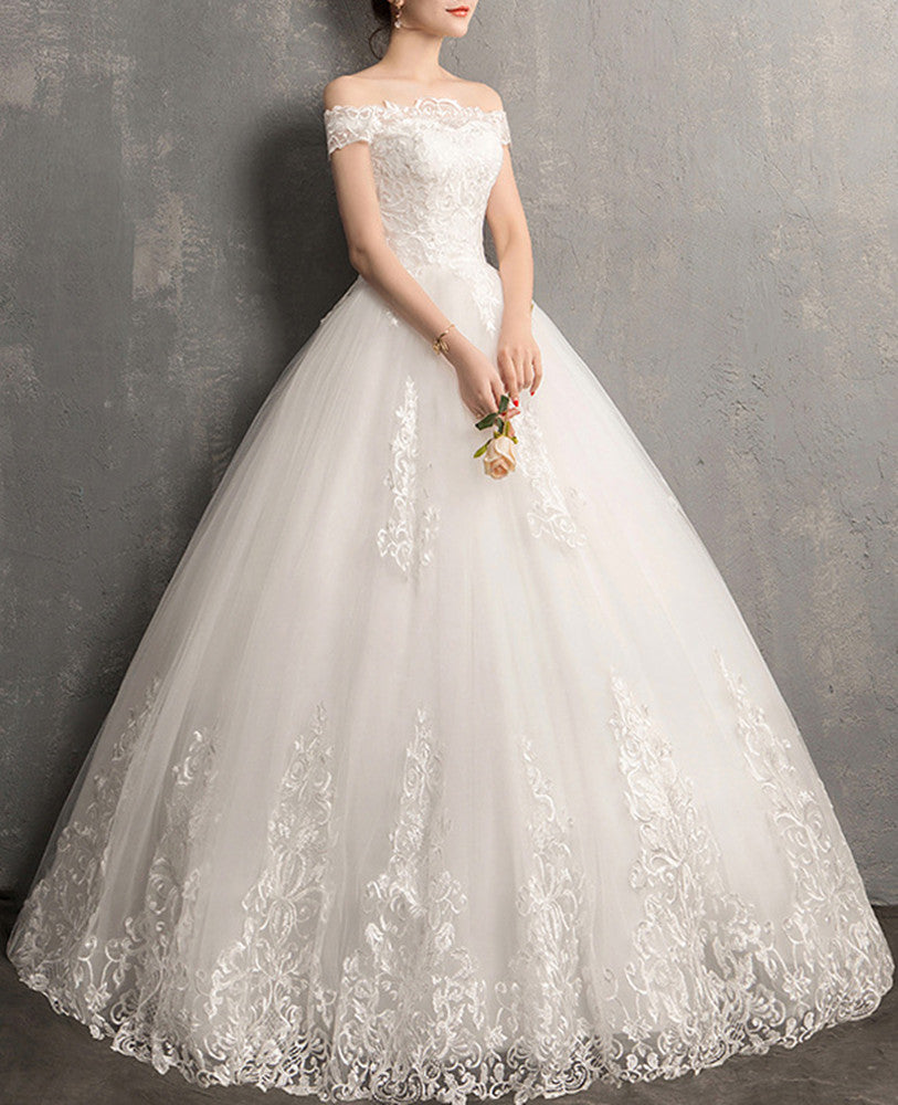 Women A-Line Appliques Wedding Dresses Off-Shoulder Long Bridal Gowns YWD026