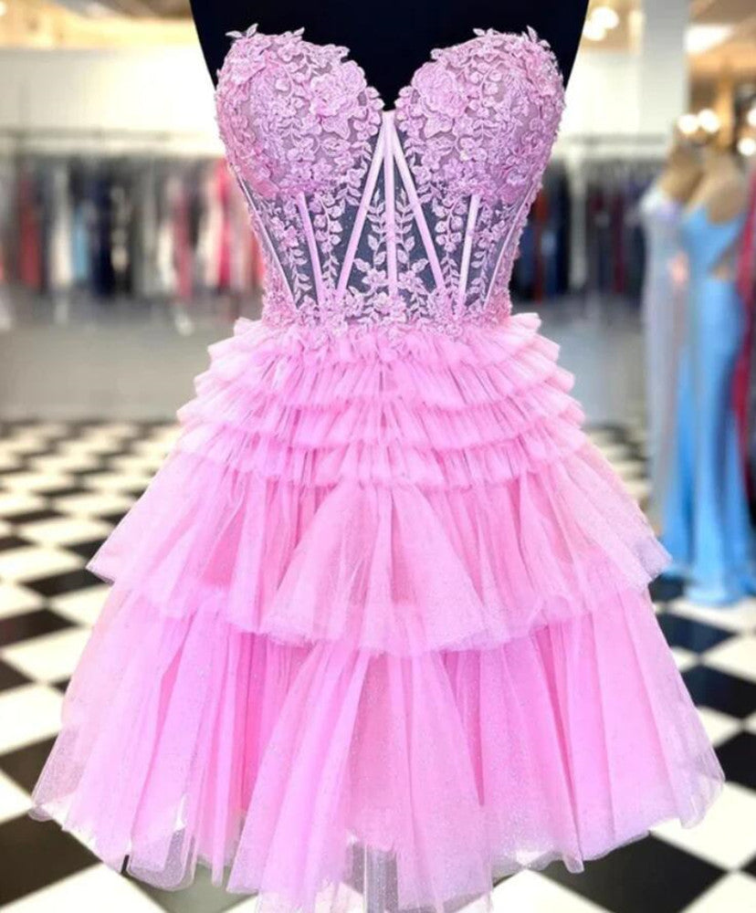 Women Lace Prom Dresses Short Cocktail Gowns Girls Sweetheart Homecoming Dresses Short Graduation Dress YHD234