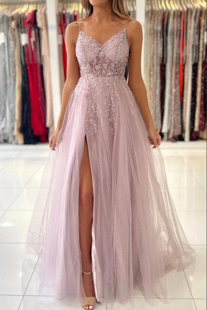 Women Tulle Beadings Prom Dresses Long Sequins Evening Gowns Formal Party Dress YPD414