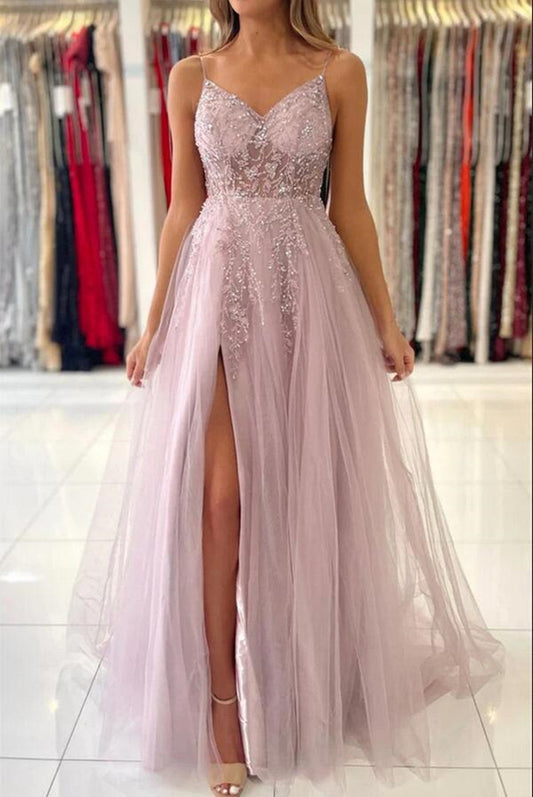 Women Tulle Beadings Prom Dresses Long Sequins Evening Gowns Formal Party Dress YPD414