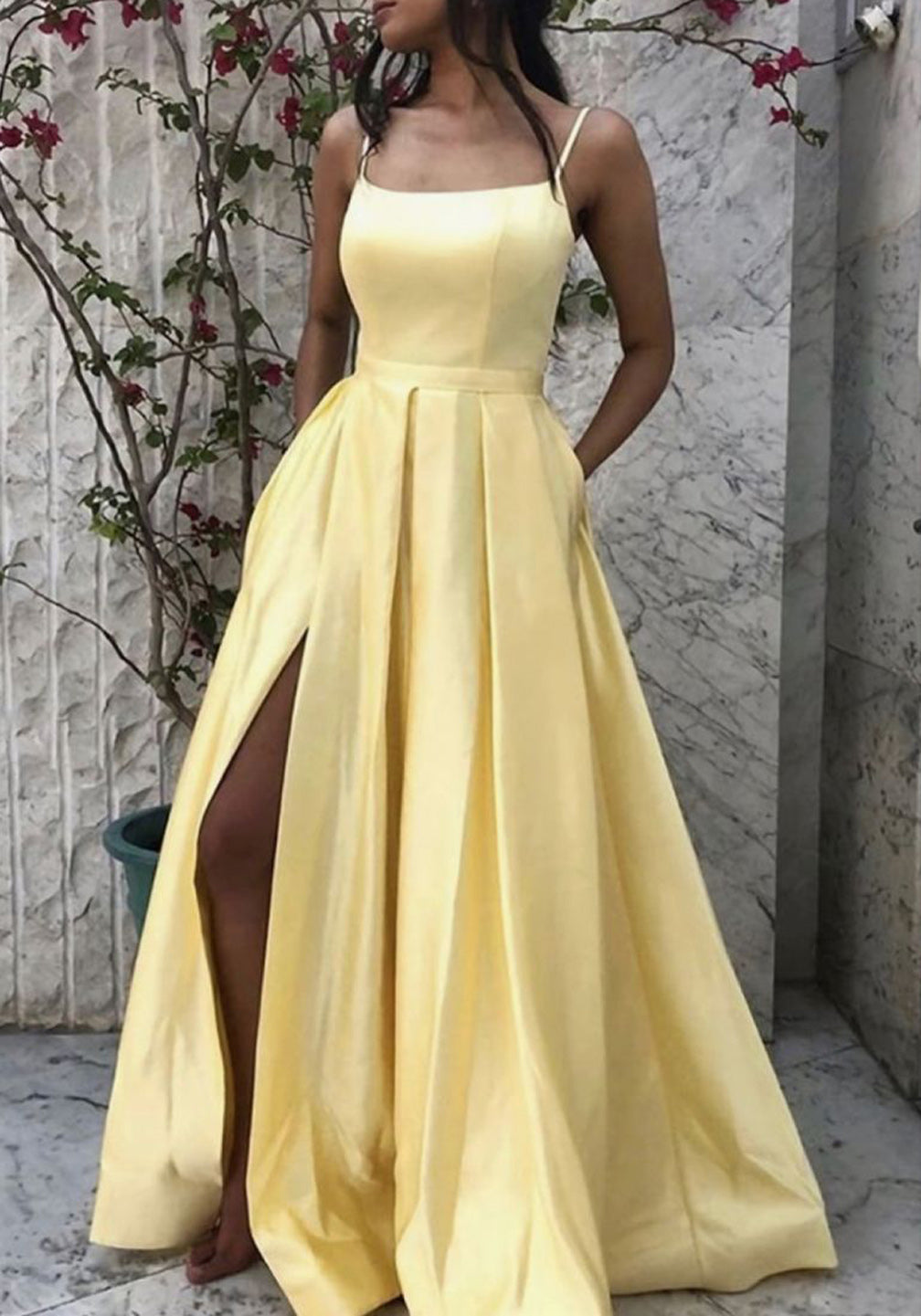 Women Slit Satin Formal Prom Dresses Long Sleeveless Evening Party Gowns YPD993