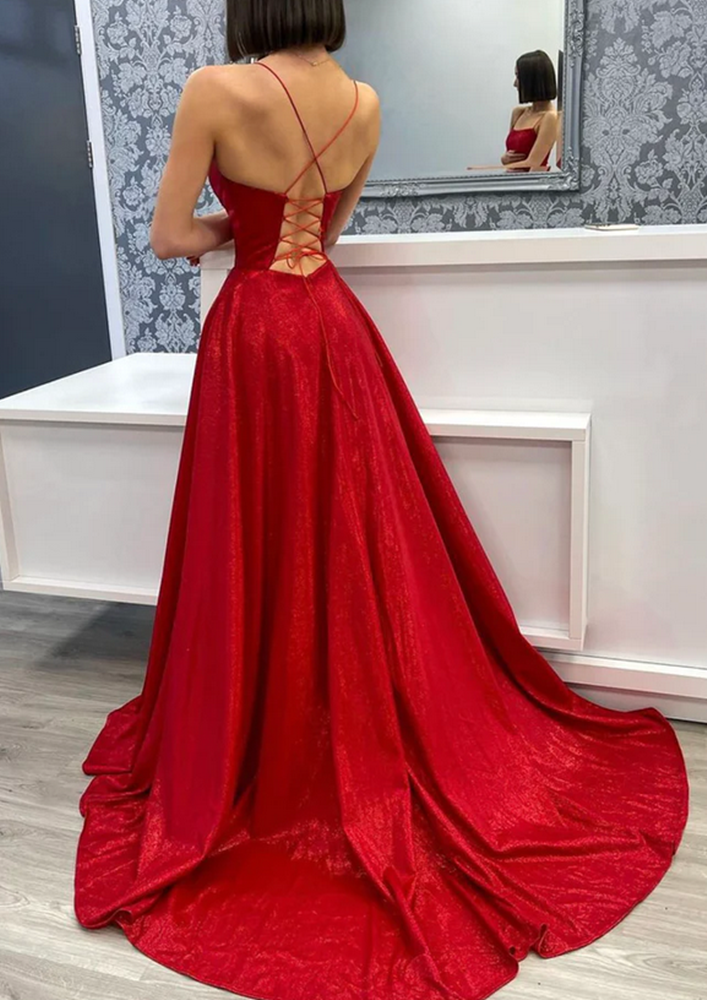 Women Side Slit Prom Dresses Long Satin Evening Party Dress YPD070