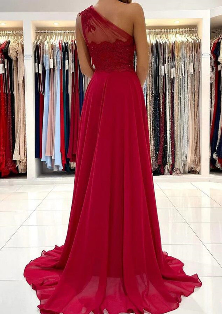 Women Chiffon Lace Prom Dresses Long Side Slit Evening Gowns Formal Party Dress YPD359