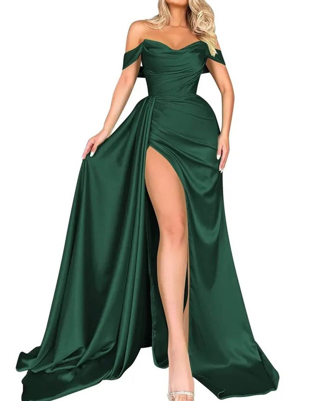 Women Satin Prom Dresses Long Side Slit Evening Party Dress YPD243
