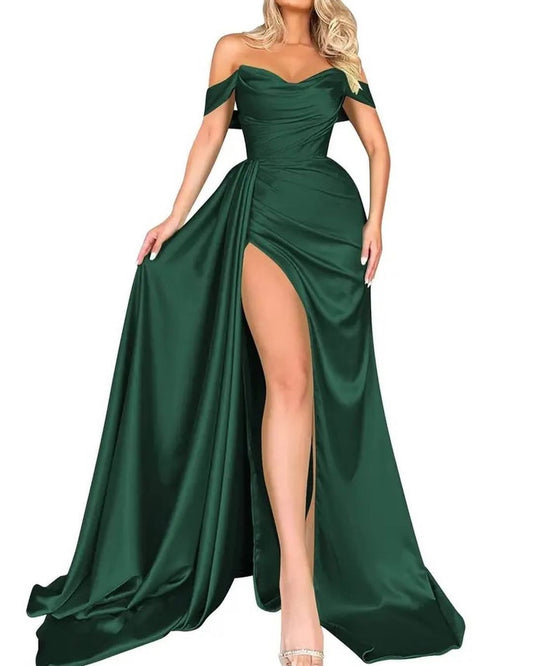 Women Satin Prom Dresses Long Side Slit Evening Party Dress YPD243
