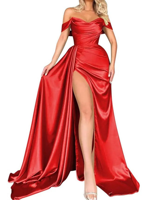 Women Satin Prom Dresses Long Side Slit Evening Party Dress YPD245